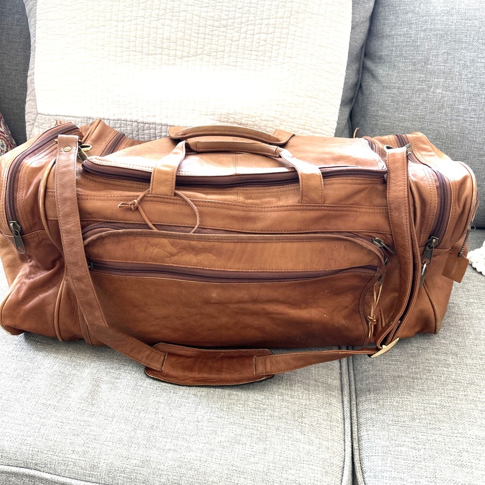 Vintage Boulder Ridge Genuine Full Grain Cowhide Leather Duffel Bag w/Strap